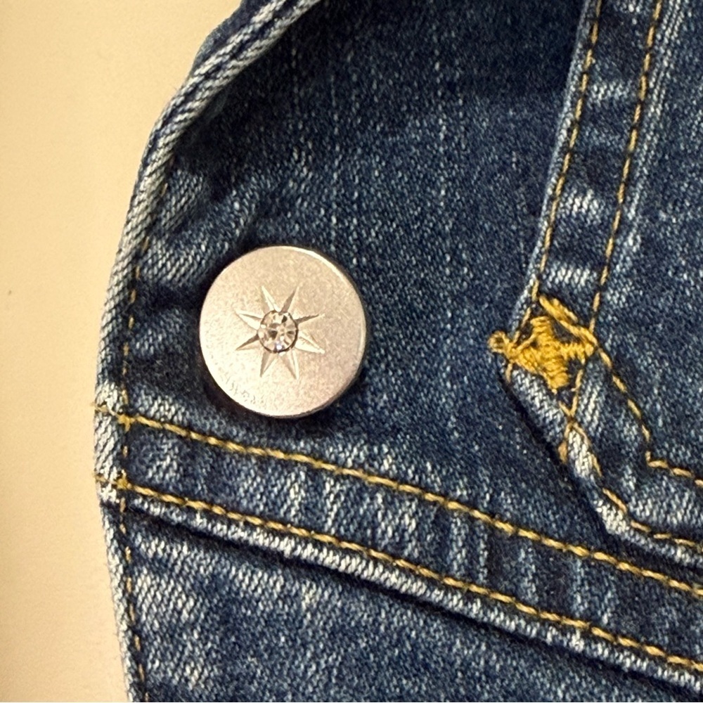 See By Chloe Cropped Denim Jean Jacket Size 6 Rhinestone Buttons Chic Classic - Picture 6 of 10
